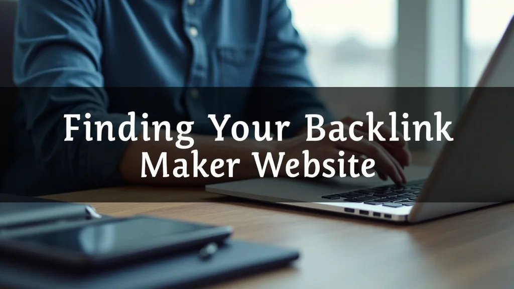 The image shows a computer screen displaying a website with options for finding a backlink maker.