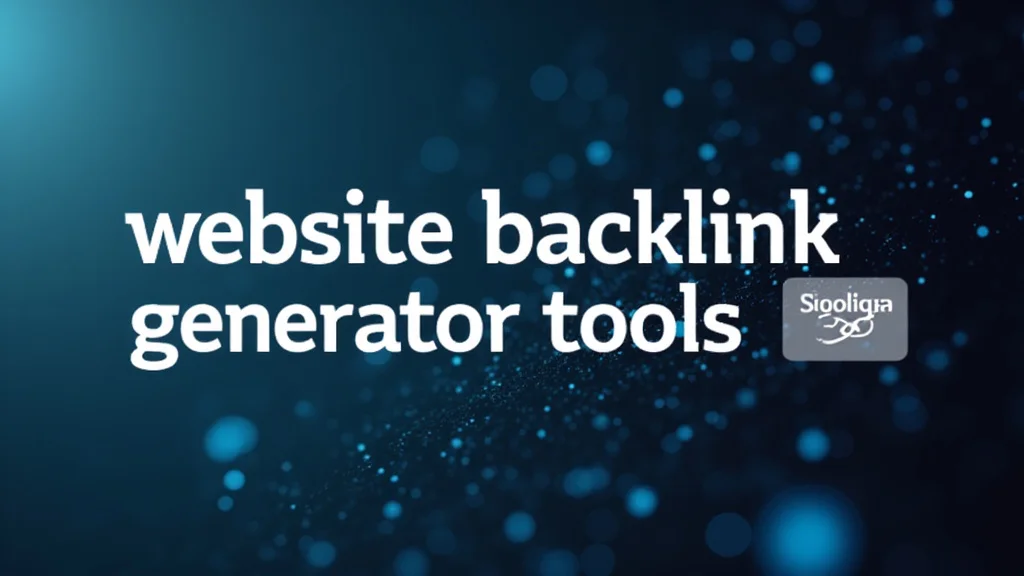 The image shows a laptop screen displaying various website backlink generator tools in a blog post explaining them.